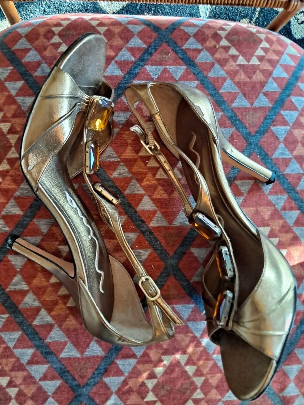 Nina Metallic Gold T-Strap Gemstone High Heels